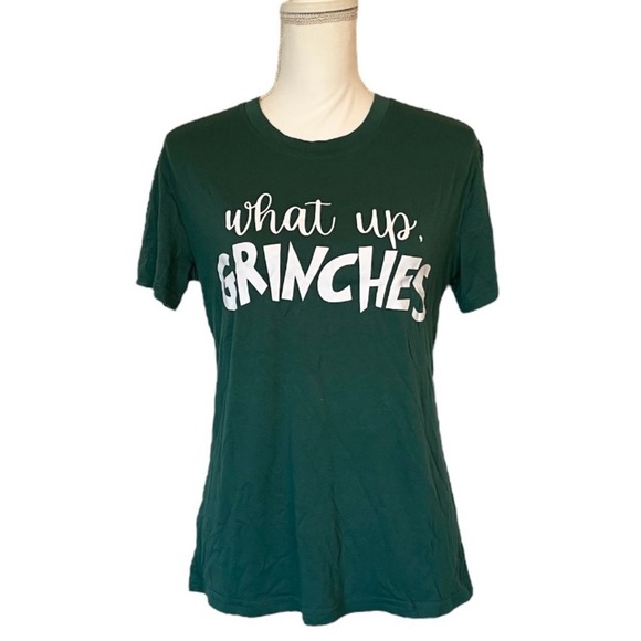 Green “What Up, Grinches” Funny Christmas Holiday Women's Short Sleeve Top Small - Picture 11 of 11